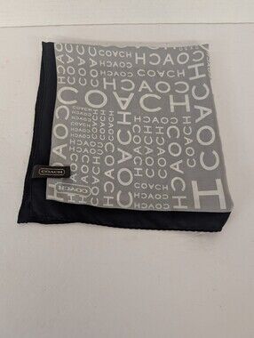 Coach Black Gray  Logo Print Silk Scarf 22 x 22 Inches Square
